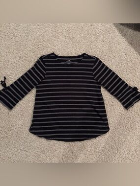 J. Jill Petite Women’s Pima Tie Sleeve Cotton Striped Tee Casual Size Small